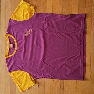 Motherwell Football Club Ringer Tee, Burgandy & Gold, VGUC, Men's L